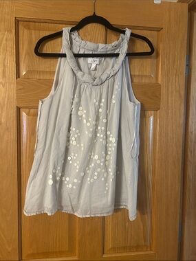 LOFT Light Gray Braided-Neck Sequin Tank